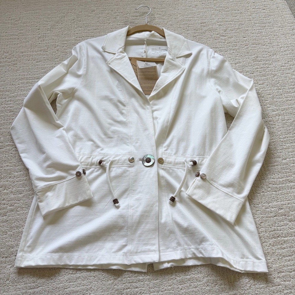 Neon Buddha‎ White Cotton Stretch Jacket L NWT Casual Minimalist Comfort Canada